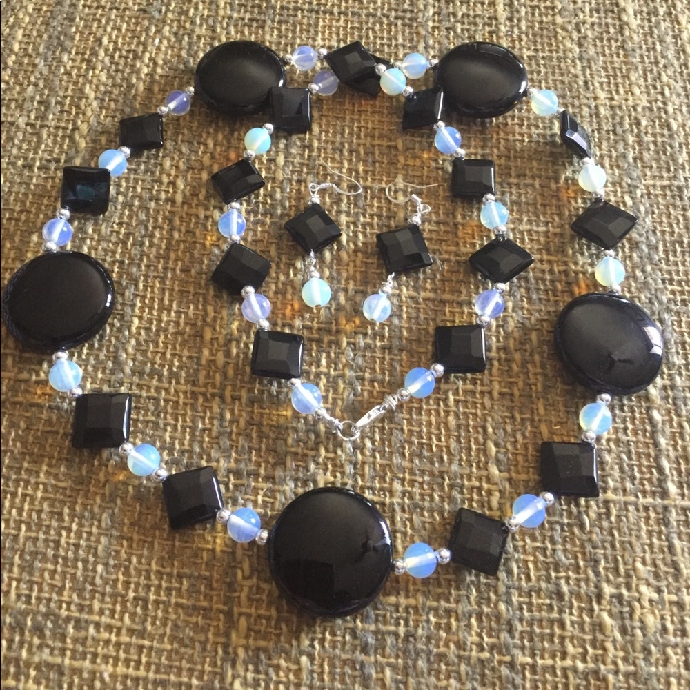 Onyx and Opalescence Necklace and Earrings